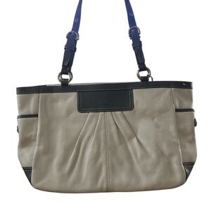 Coach Cream and Black Shoulder Bag with Pleated Design